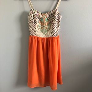 Tribal Print Neon Orange Summer Dress